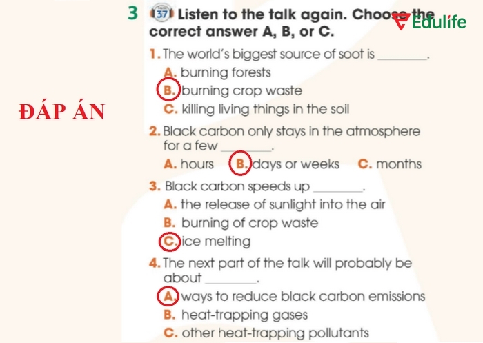 Đáp án của bài tập 3 phần tiếng Anh 11 Unit 5 Listening