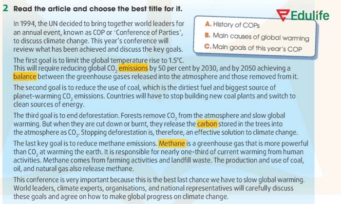 Yêu cầu của bài tập 2 phần tiếng Anh 11 Unit 5 Reading