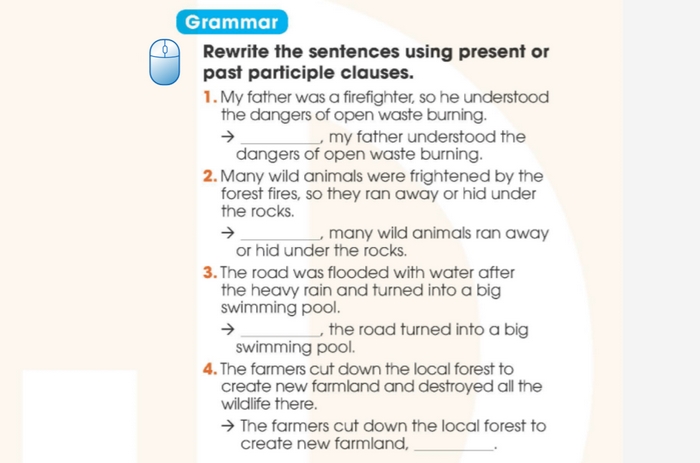Yêu cầu của bài tập Grammar phần tiếng Anh 11 Unit 5 Looking Back
