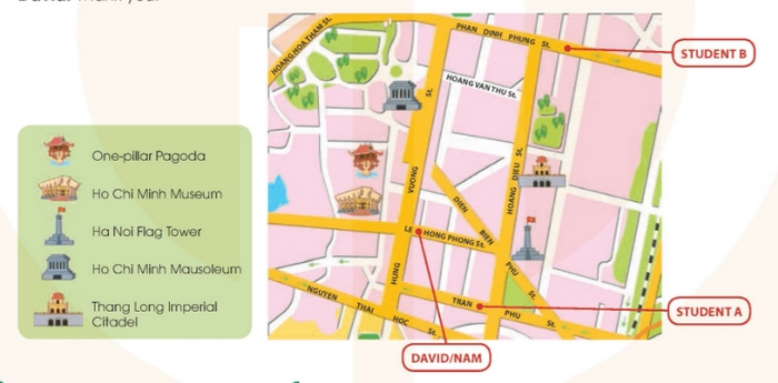 Bài tập Everyday English 2 phần tiếng Anh 11 Unit 6 Communication And Culture yêu cầu học sinh quan sát bản đồ và giao tiếp hỏi đường đến Lăng Chủ tịch