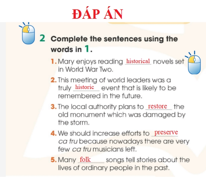 Đáp án khi hoàn thiện bài tập Vocabulary 2 phần tiếng Anh 11 Unit 6 Language 
