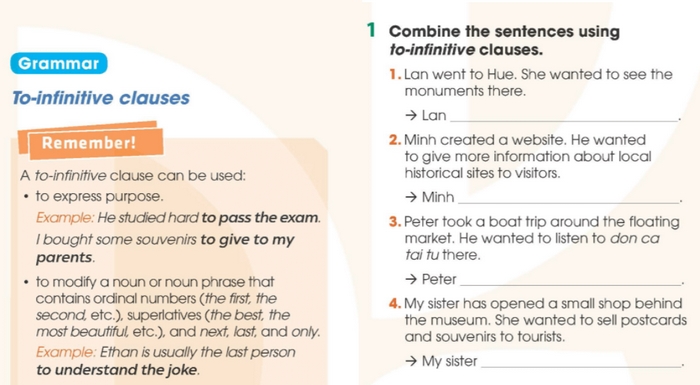 Chi tiết yêu cầu bài tập Grammar 1 phần tiếng Anh 11 Unit 6 Language