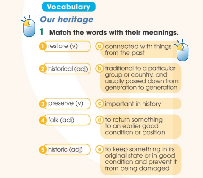 Chi tiết yêu cầu của bài tập Vocabulary 1 phần tiếng Anh 11 Unit 6 Language 