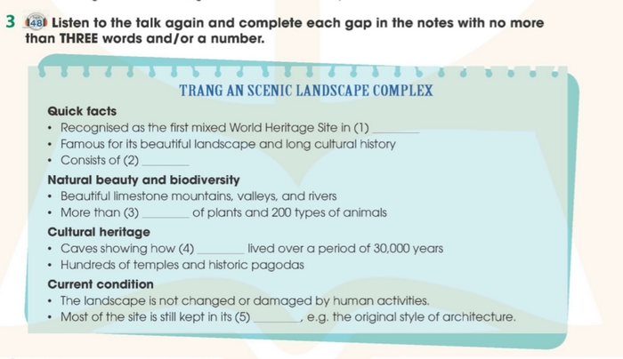 Chi tiết yêu cầu của bài tập 3 phần tiếng Anh 11 Unit 6 Listening