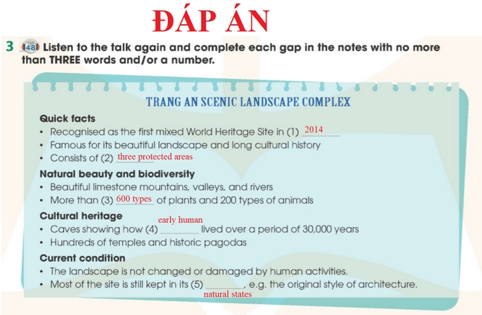 Đáp án cần điền của bài tập 1 phần tiếng Anh 11 Unit 6 Listening