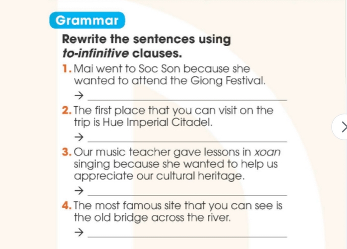 Chi tiết yêu cầu của bài tập Grammar phần tiếng Anh 11 Unit 6 Looking Back