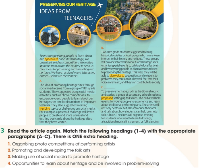 Chi tiết yêu cầu bài 3 phần tiếng Anh 11 Unit 6 Reading