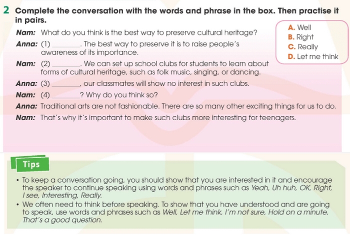 Chi tiết yêu cầu của bài tập 2 phần tiếng Anh 11 Unit 6 Speaking