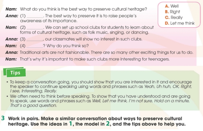 Chi tiết yêu cầu của bài tập 3 phần tiếng Anh 11 Unit 6 Speaking