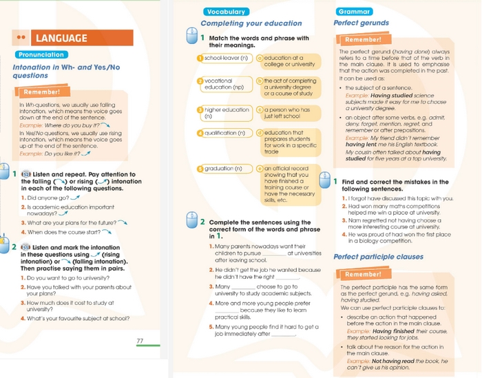 Bài học tiếng Anh 11 Unit 7 Language mở rộng vốn từ vựng, ngữ pháp xoay quanh chủ đề “Education options for school-leavers” 