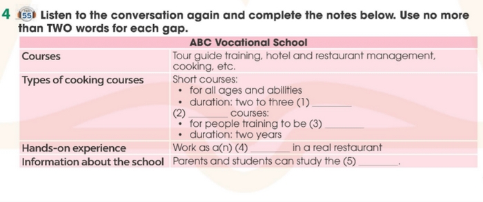 Yêu cầu bài tập 4 tiếng Anh 11 Unit 7 listening
