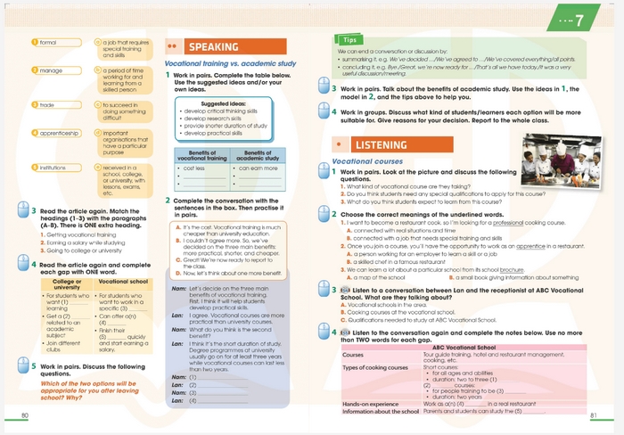 Phần tiếng Anh 11 Unit 7 listening giúp học sinh hiểu thêm về các khóa học nghề thông qua nội dung bài nghe