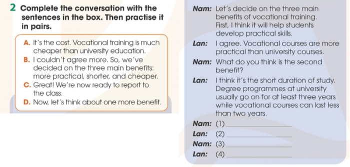 Yêu cầu của bài tập 2 phần tiếng Anh 11 Unit 7 Speaking