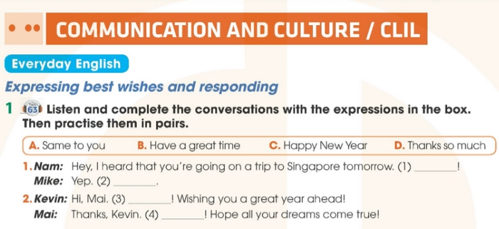 Yêu cầu của bài tập Everyday English 1 tiếng Anh 11 Unit 8 Communication and Culture