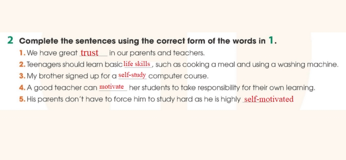 Đáp án các từ cần điền của bài tập Vocabulary 2 phần tiếng Anh 11 Unit 8 Language