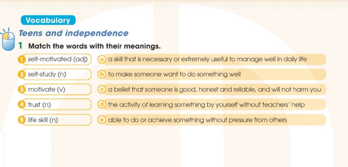 Yêu cầu bài tập Vocabulary 1 phần tiếng Anh 11 Unit 8 Language