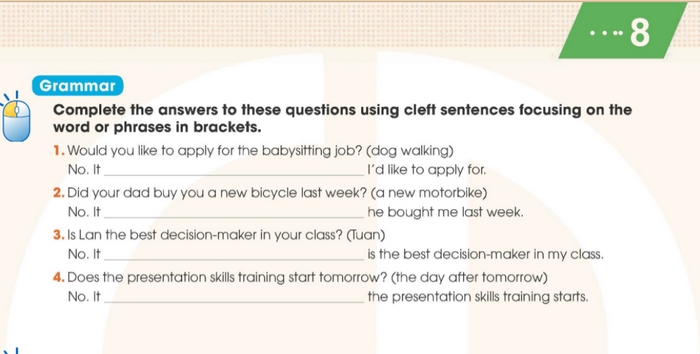 Đáp án cần chọn của bài tập Grammar tiếng Anh 11 Unit 8 Looking Back