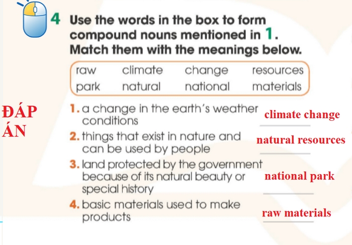 Đáp án các từ ghép cần điền theo yêu cầu bài 4 tiếng Anh 11 Unit 10 Getting Started