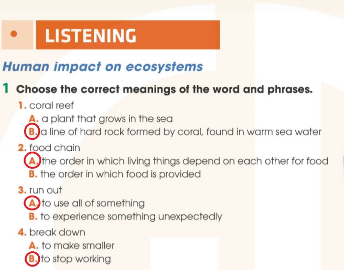 Đáp án của bài 1 tiếng Anh 11 Unit 10 Listening