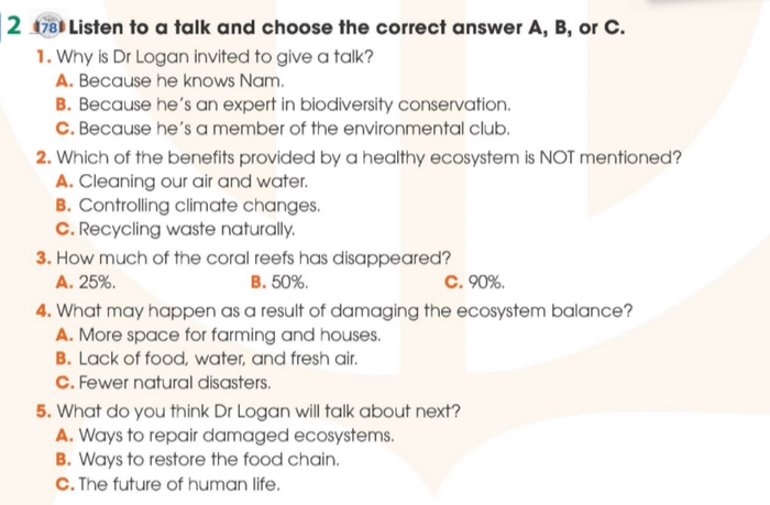 Nội dung yêu cầu bài tập 2 tiếng Anh 11 Unit 10 Listening trong sách giáo khoa