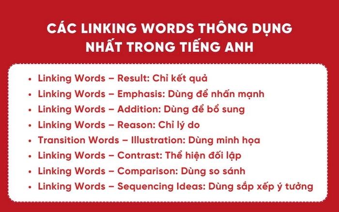 Một số linking words mở rộng câu phổ biến