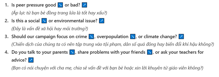 Đáp án ngữ điệu câu theo yêu cầu bài tập Pronunciation 2 phần tiếng Anh 11 Unit 9 Language