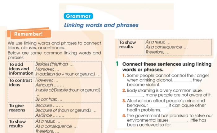 Yêu cầu bài tập Grammar 1 phần tiếng Anh 11 Unit 9 Language