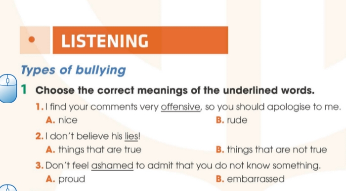 Yêu cầu bài tập 1 Tiếng Anh 11 Unit 9 Listening