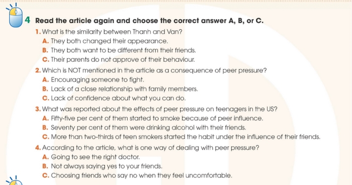 Yêu cầu của bài tập 4 tiếng Anh 11 Unit 9 Reading