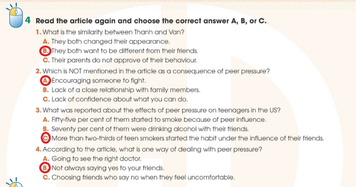 Đáp án của bài tập 4 tiếng Anh 11 Unit 9 Reading
