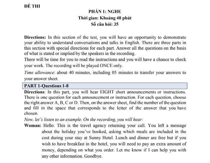 Đề thi VSTEP Đại học Ngoại Thương được thiết kế theo quy định của Bộ GD&ĐT