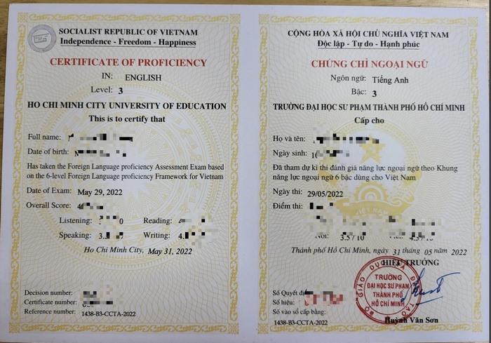 Chứng chỉ VSTEP Đại học Sư Phạm TP.HCM cấp cho thí sinh vượt qua kỳ thi với thành tích đạt yêu cầu