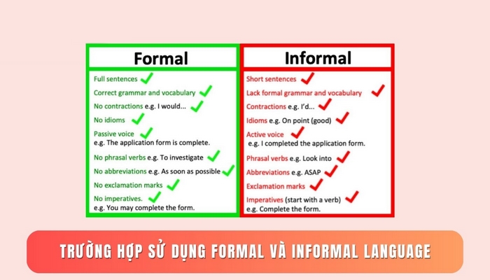Các trường hợp khác biệt khi sử dụng cấu trúc Formal và Informal