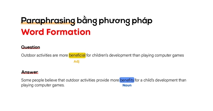Một ví dụ khác mô phỏng kỹ thuật Paraphrase bằng cách Word Formation