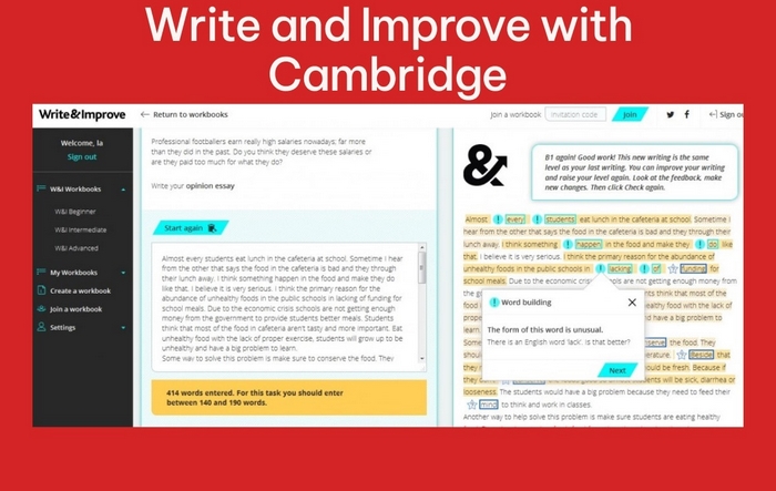 Website chấm bài Write and Improve rất hữu ích để cải thiện kỹ năng viết tiếng Anh