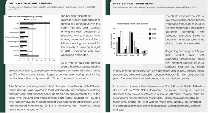 Hai ví dụ bài viết mô tả biểu đồ cột Bar Chart