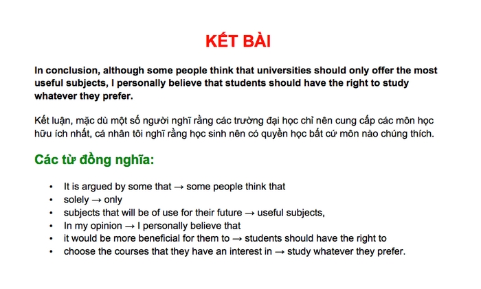 Một ví dụ viết kết luận hoàn thiện bài Discussion essay