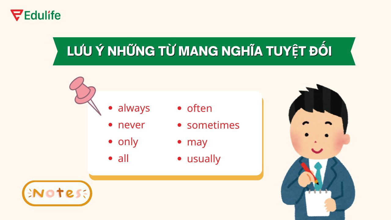 Lưu ý tránh những từ mang nghĩa tuyệt đối trong Tiếng Anh ở dạng bài đúng sai Lưu ý tránh những từ mang nghĩa tuyệt đối trong Tiếng Anh ở dạng bài đúng sai
