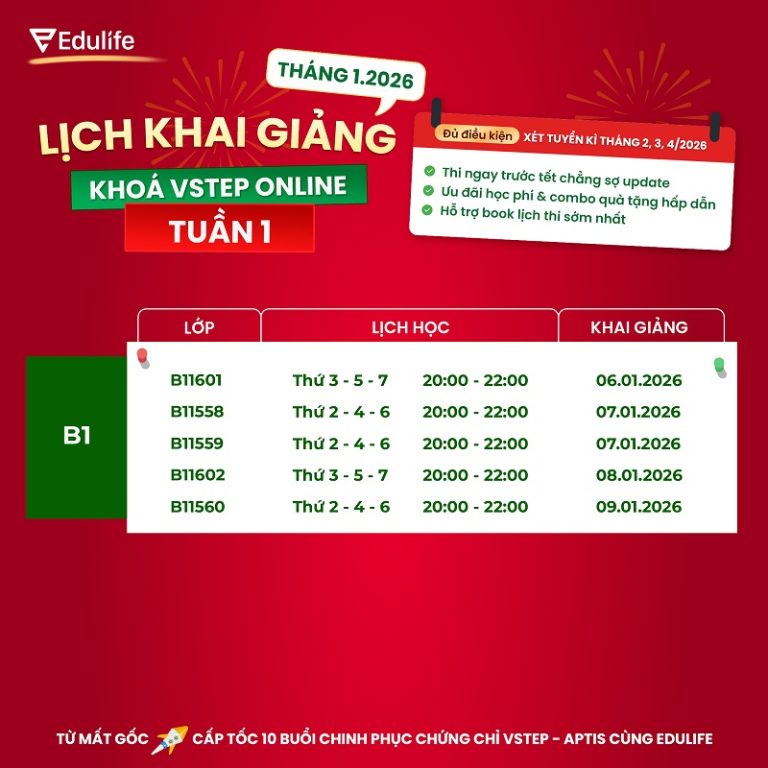 Lịch học Tuần 1 Tháng 1 năm 2026
