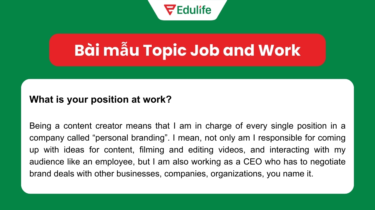 Bài mẫu Topic Job and Work IELTS Speaking Part 1