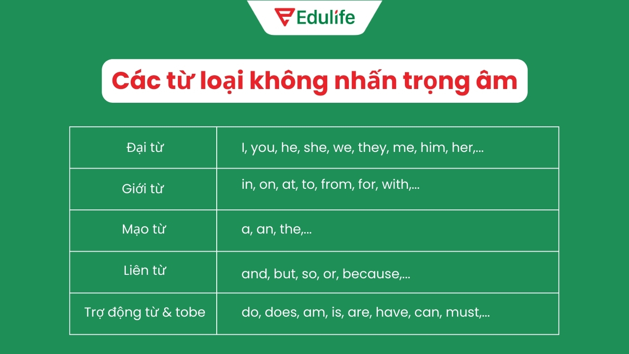 Nhóm từ thuộc về cấu trúc thường không được nhấn trọng âm