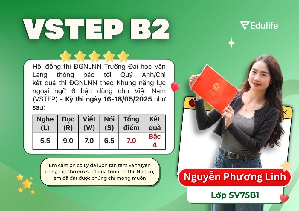 Thành tích học viên Edulife khoá VSTEP