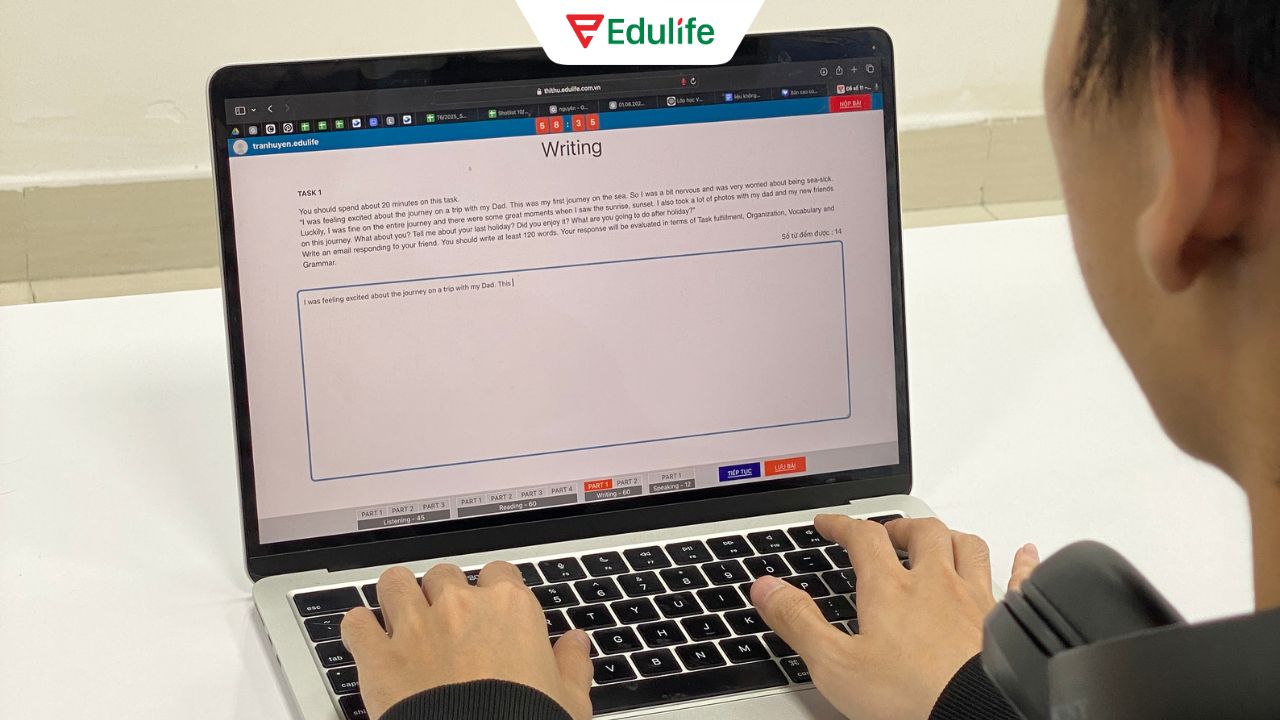 Bài thi Writing có thời gian 50 phút yêu cầu bạn viết câu ngắn đến hoàn thành email