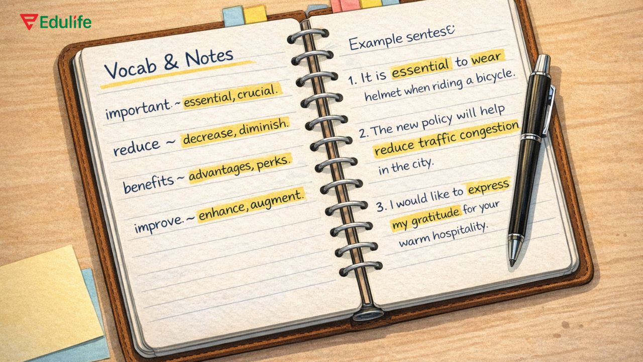 Ghi lại từ vựng mới học vào sổ tay như một cuốn từ điển của bản thân