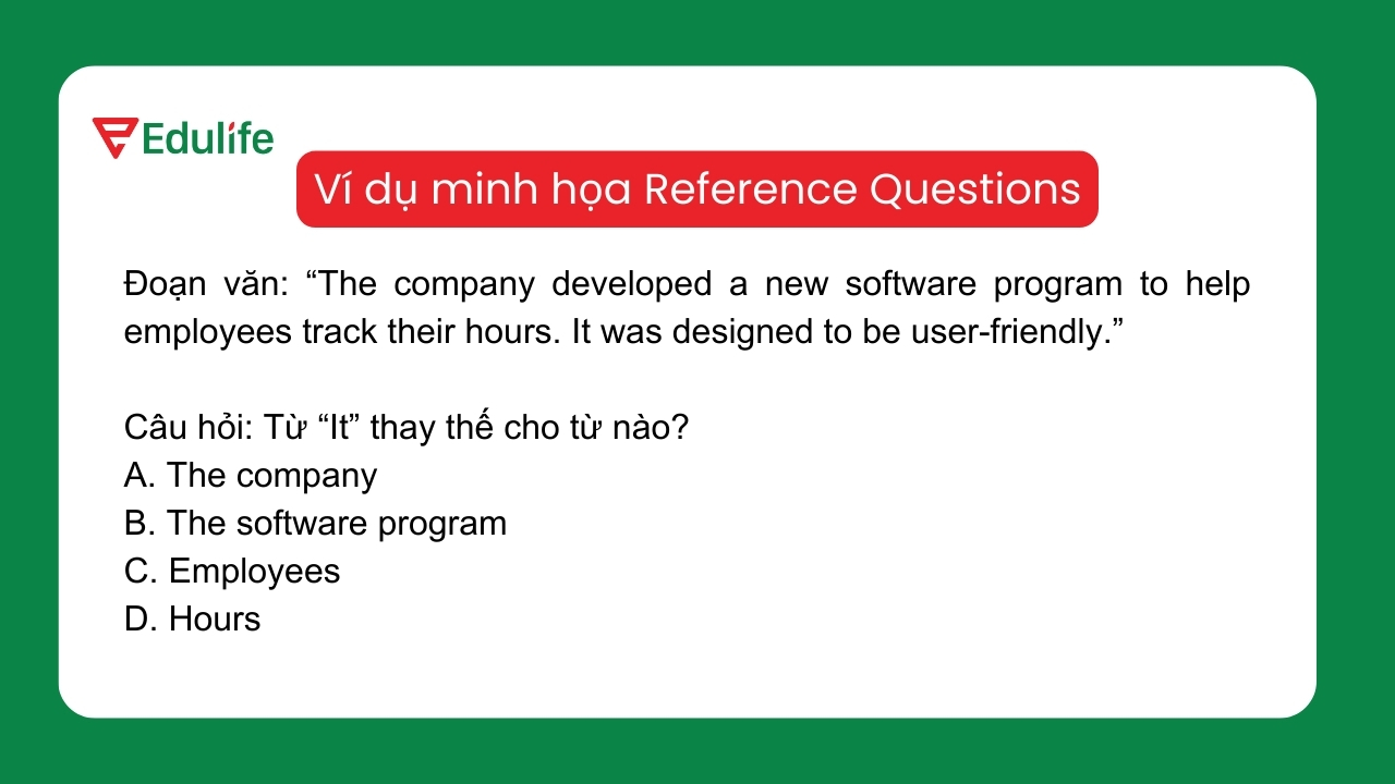 Ví dụ minh họa về dạng bài Reference Questions