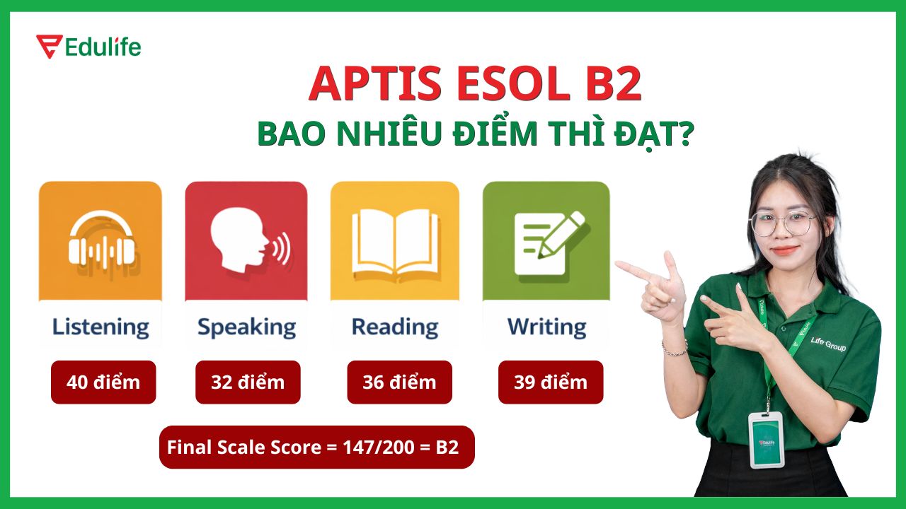 Để đạt Aptis ESOL B2, bạn cần khoảng 30-40 điểm cho mỗi kỹ năng