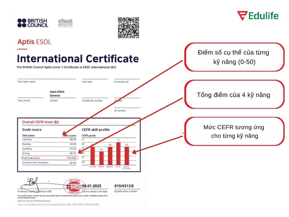 Cách đọc điểm Aptis trên phiếu điểm