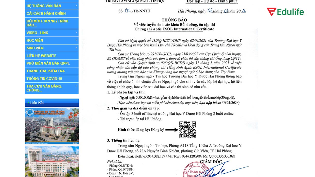 Thông báo tuyển sinh cho lớp luyện thi APTIS 