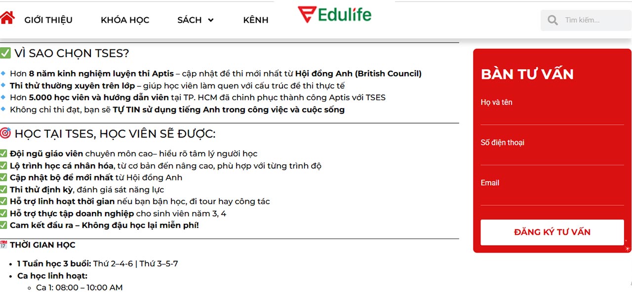 Học viên dễ dàng lựa chọn các chương trình học APTIS online 