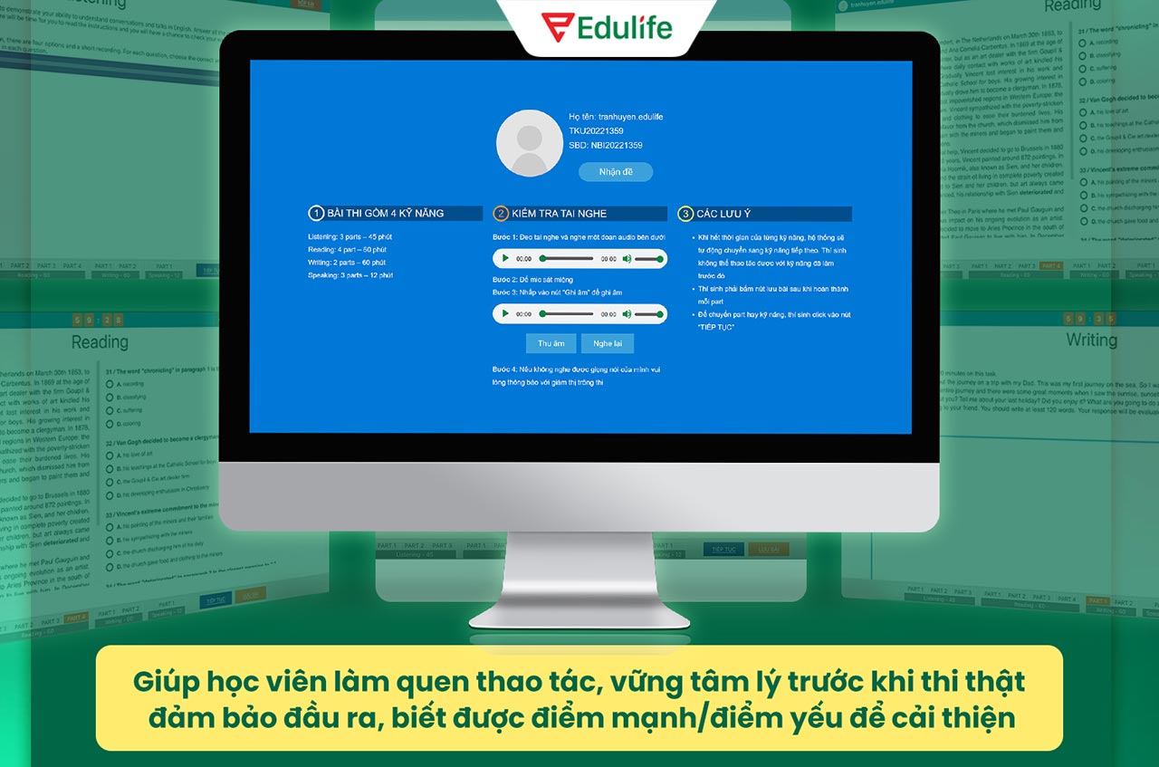 Phần mềm thi thử giúp học viên làm quen với thao tác trên máy trước khi bước vào kỳ thi chính thức
